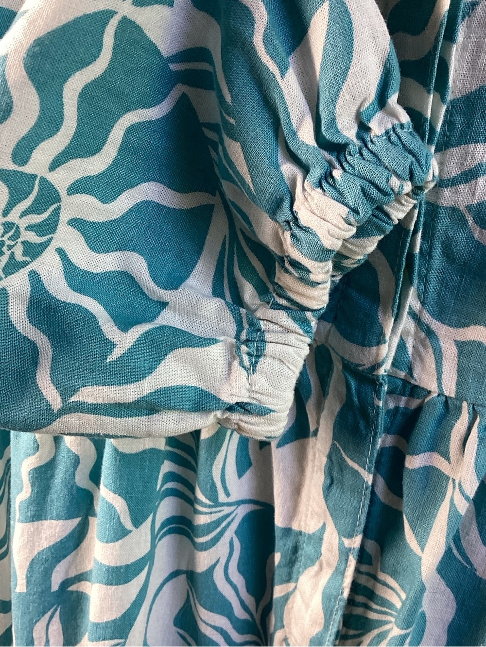 Nicole Miller Blue and White Floral Print Tiered MIDI Dress linen blend - Picture 4 of 7